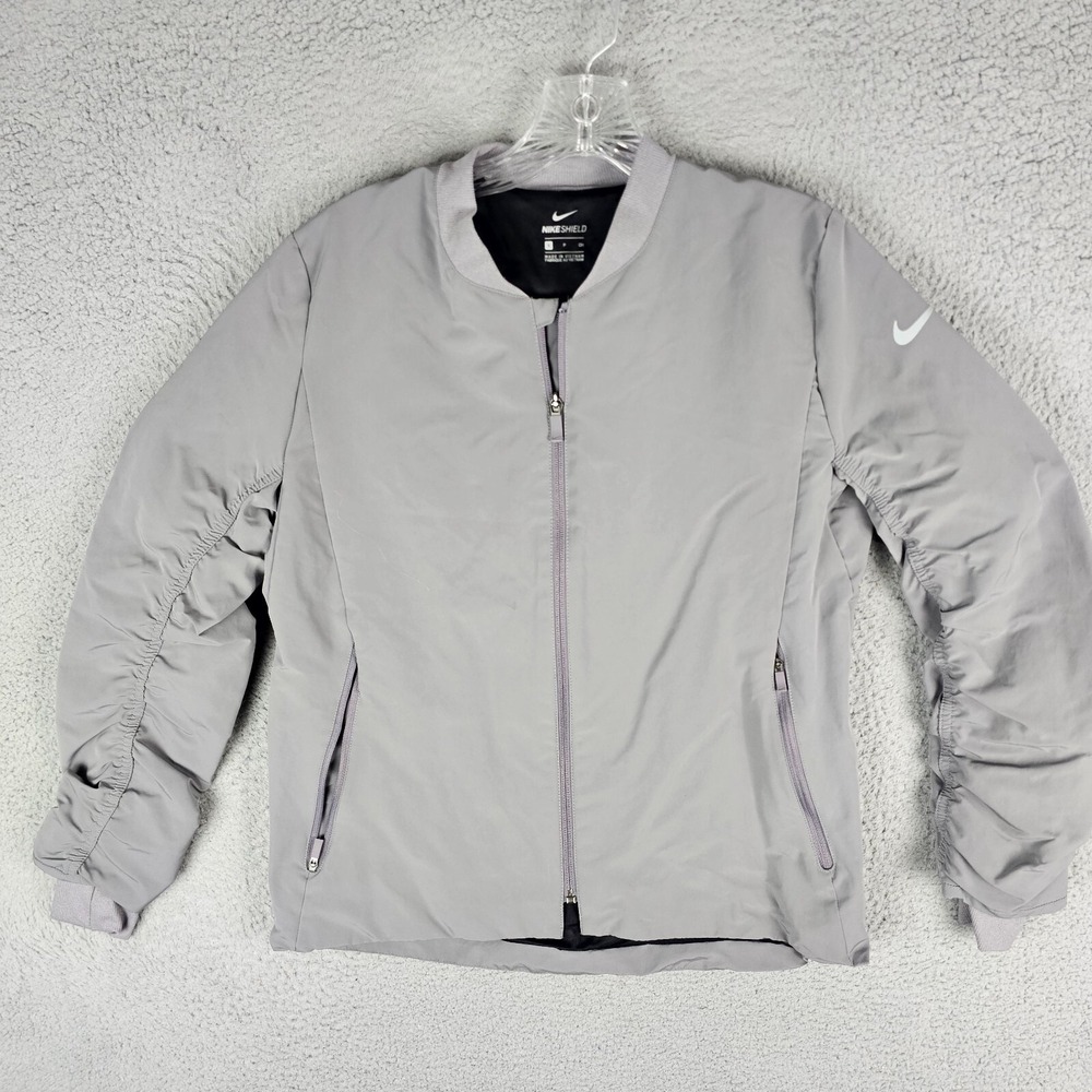 Nike Shield Bomber Jacket Womens Small Gray Softshell Swoosh Full Zip 930153-036